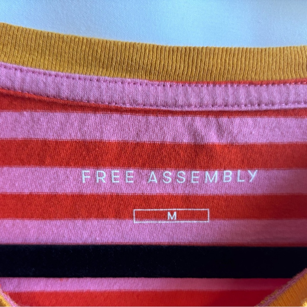 Free Assembly Striped Pink & Red Cropped Tee with Yellow Trim Size M - Picture 4 of 7